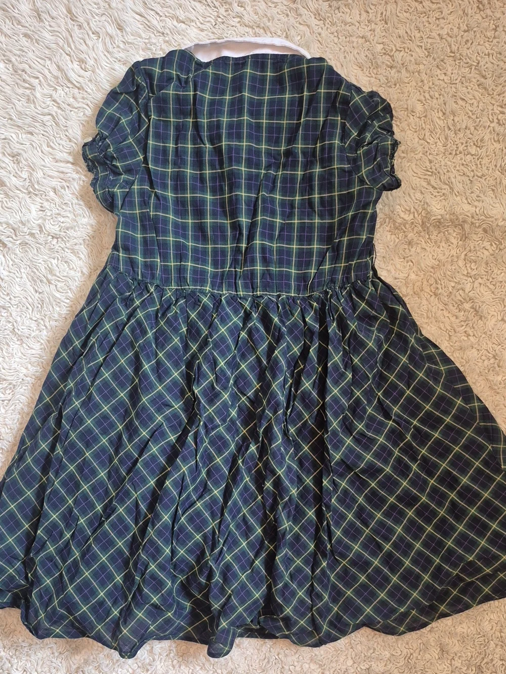 RALPH LAUREN tuxedo Pleat Ruffle Plaid Dress 5 Peter Pan Collar Short Puff Sleve
